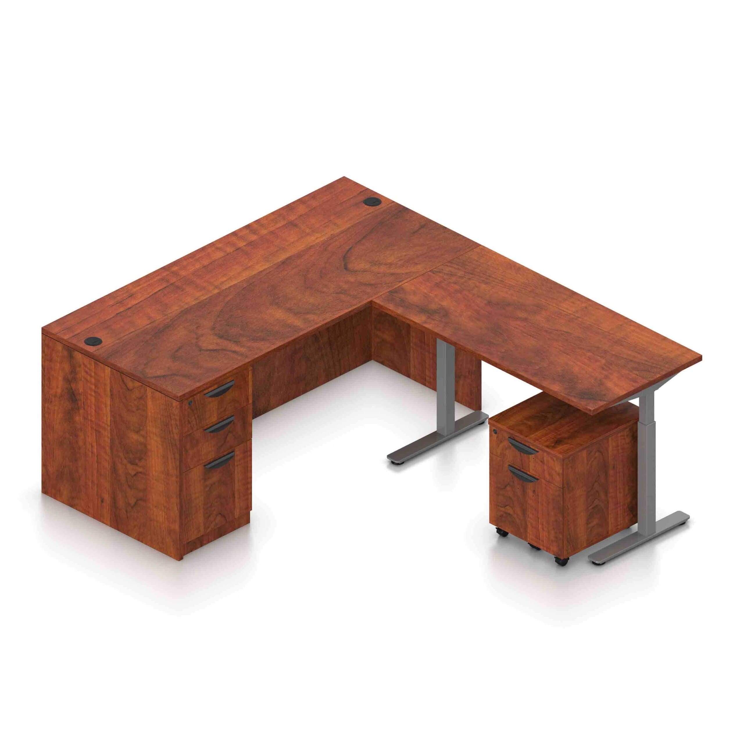 66" x 30" Desk Shell with Box/Box/File and Height Adjustable 48" x 24" Return with Mobile Box/File Pedestal - Image 6