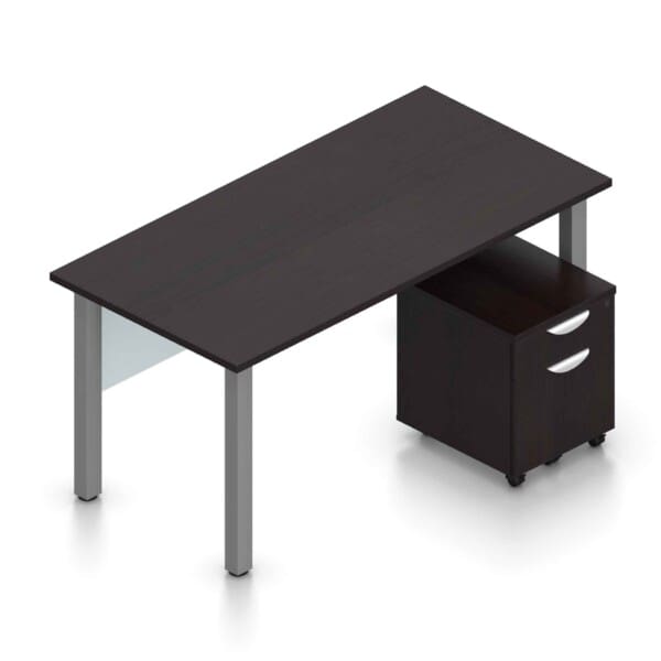 60" x 30" Desk Top with Metal Legs, Acrylic Modesty Panel, and Mobile Box/File Pedestal