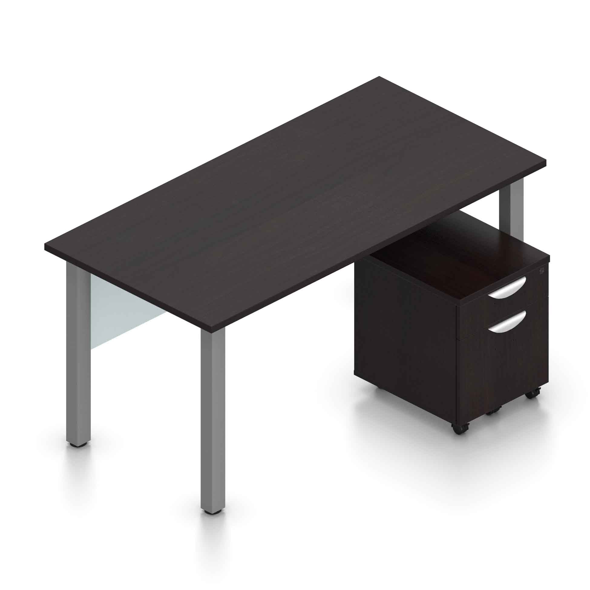 60" x 30" Desk Top with Metal Legs, Acrylic Modesty Panel, and Mobile Box/File Pedestal - Image 1