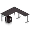 71" x 24" Desk with Metal Legs, Acrylic Modesty Panels, Mobile Box/File Pedestal, and a 48" x 24" Height Adjustable Return - Thumbnail Image 1