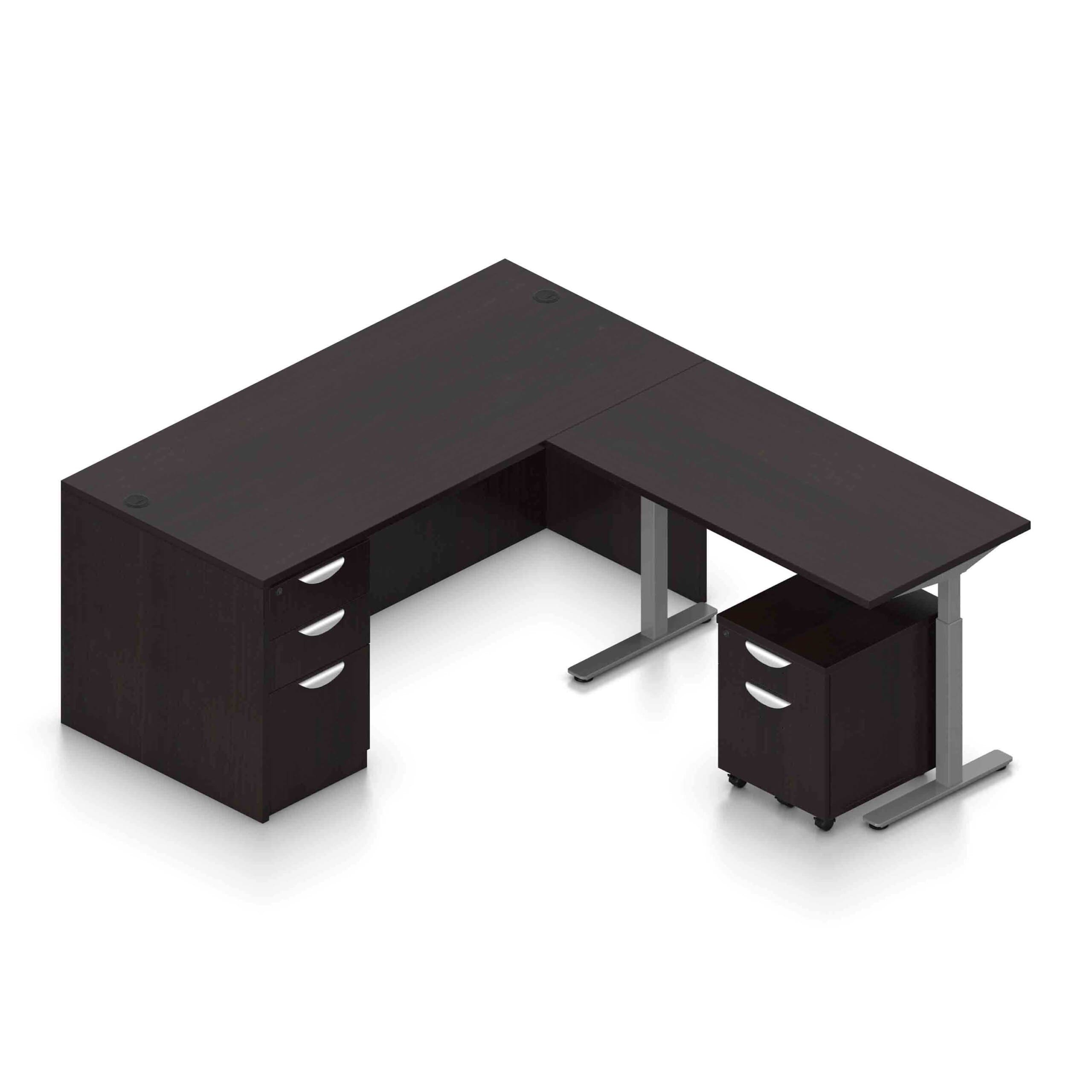 66" x 30" Desk Shell with Box/Box/File and Height Adjustable 48" x 24" Return with Mobile Box/File Pedestal - Image 7