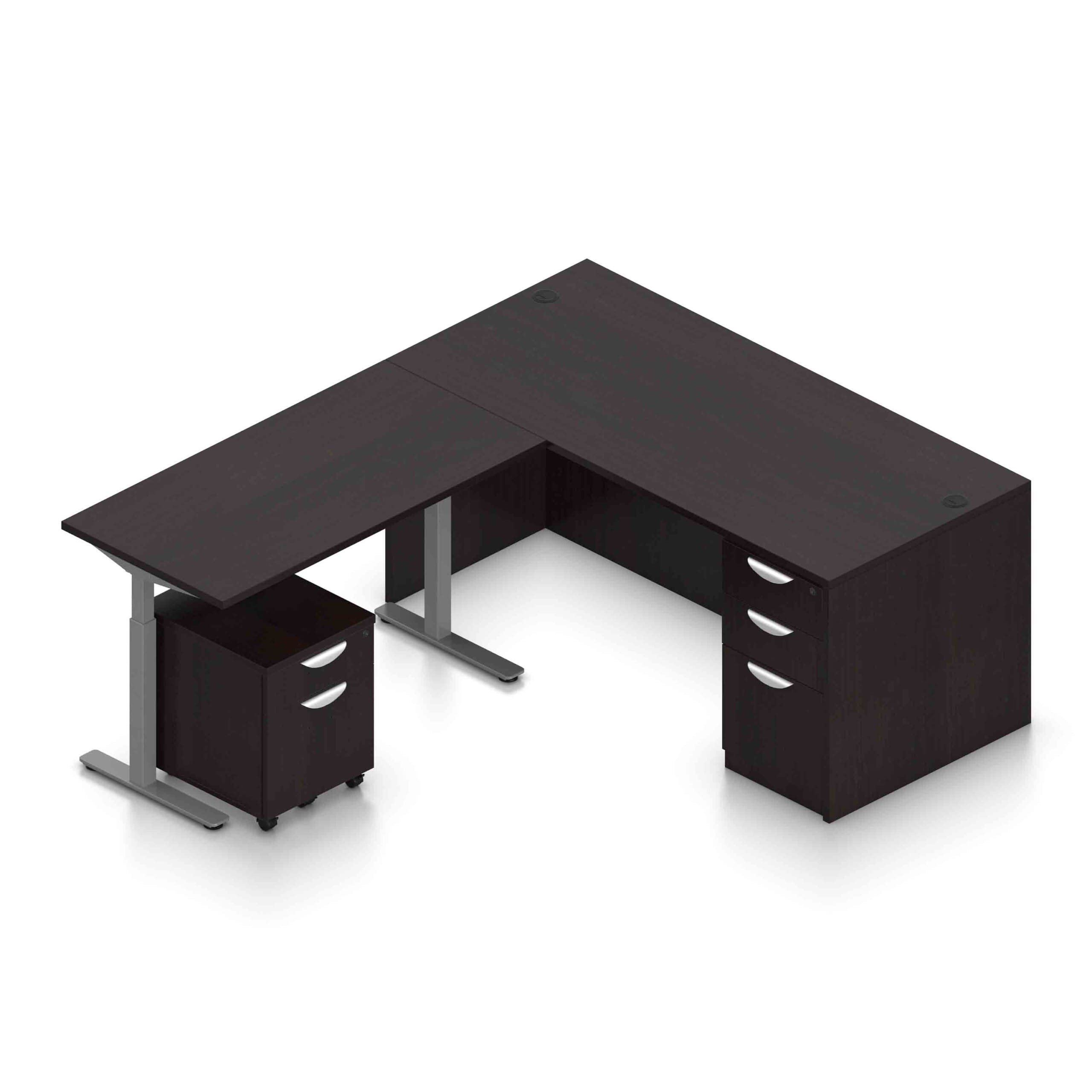 66" x 30" Desk Shell with Box/Box/File and Height Adjustable 48" x 24" Return with Mobile Box/File Pedestal - Image 3