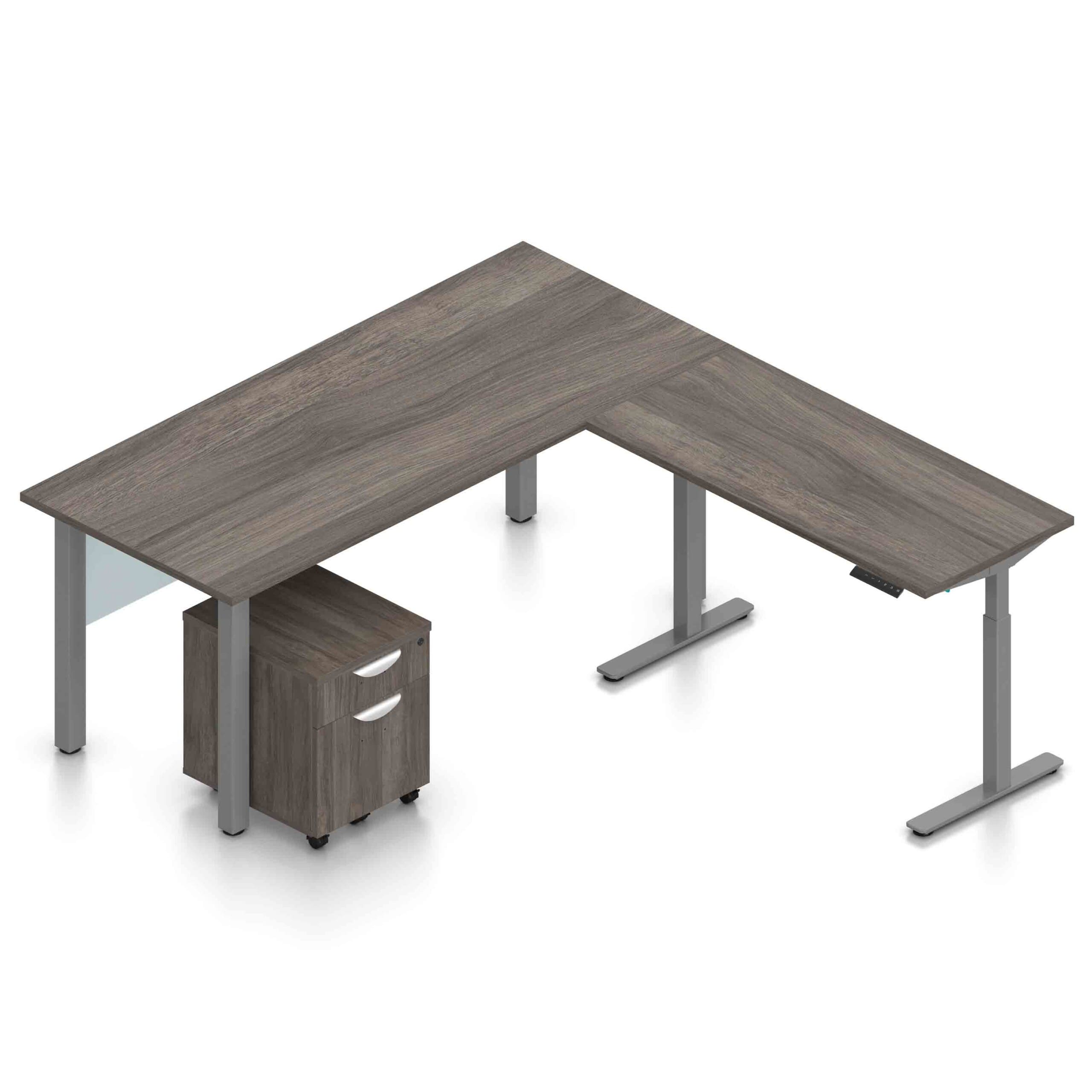 71" x 24" Desk with Metal Legs, Acrylic Modesty Panels, Mobile Box/File Pedestal, and a 48" x 24" Height Adjustable Return - Image 2