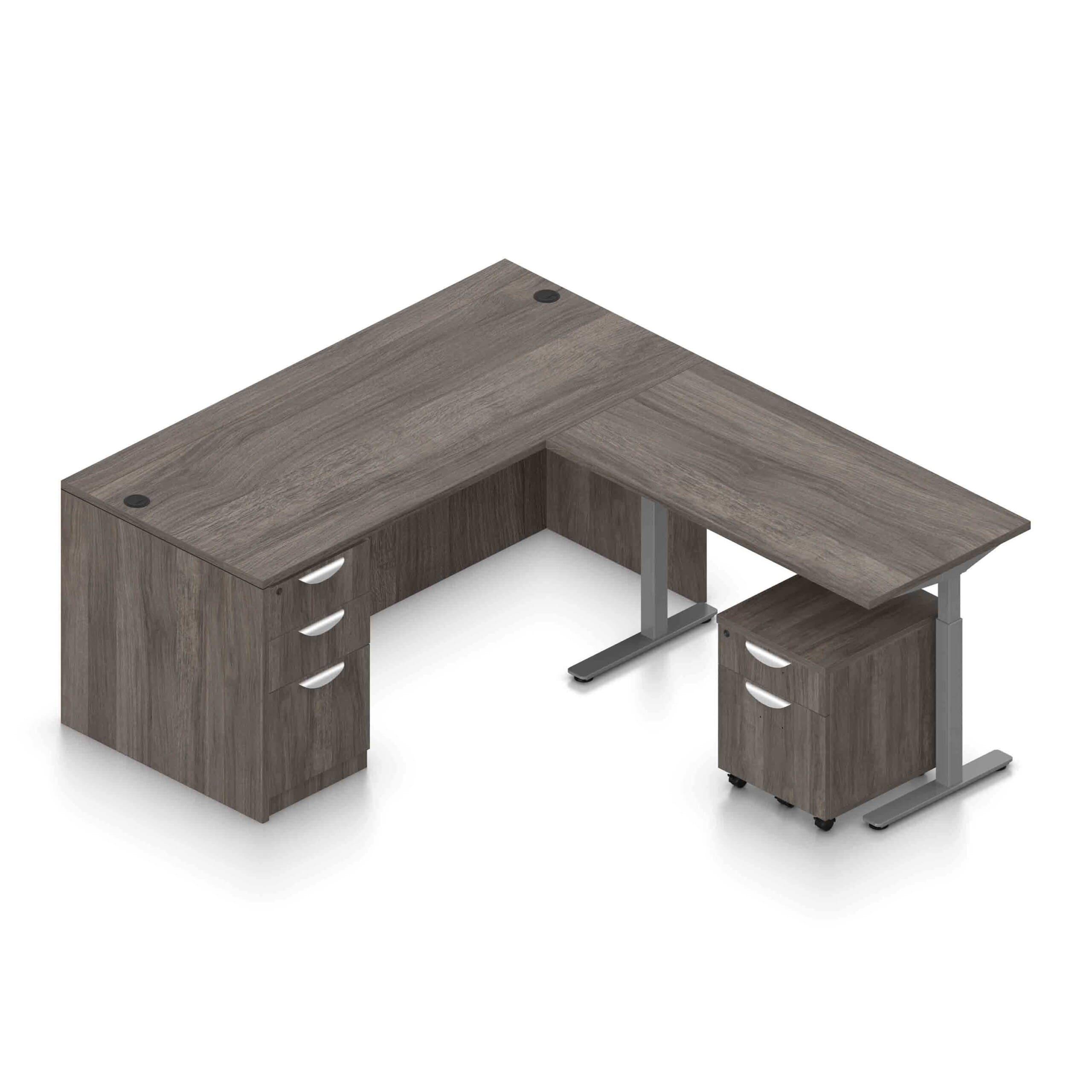 66" x 30" Desk Shell with Box/Box/File and Height Adjustable 48" x 24" Return with Mobile Box/File Pedestal - Image 8