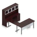 71" U-Shaped Desk with Metal Legs, Height Adjustable Bridge, Credenza and Hutch with Silver Glass Doors - Thumbnail Image 4