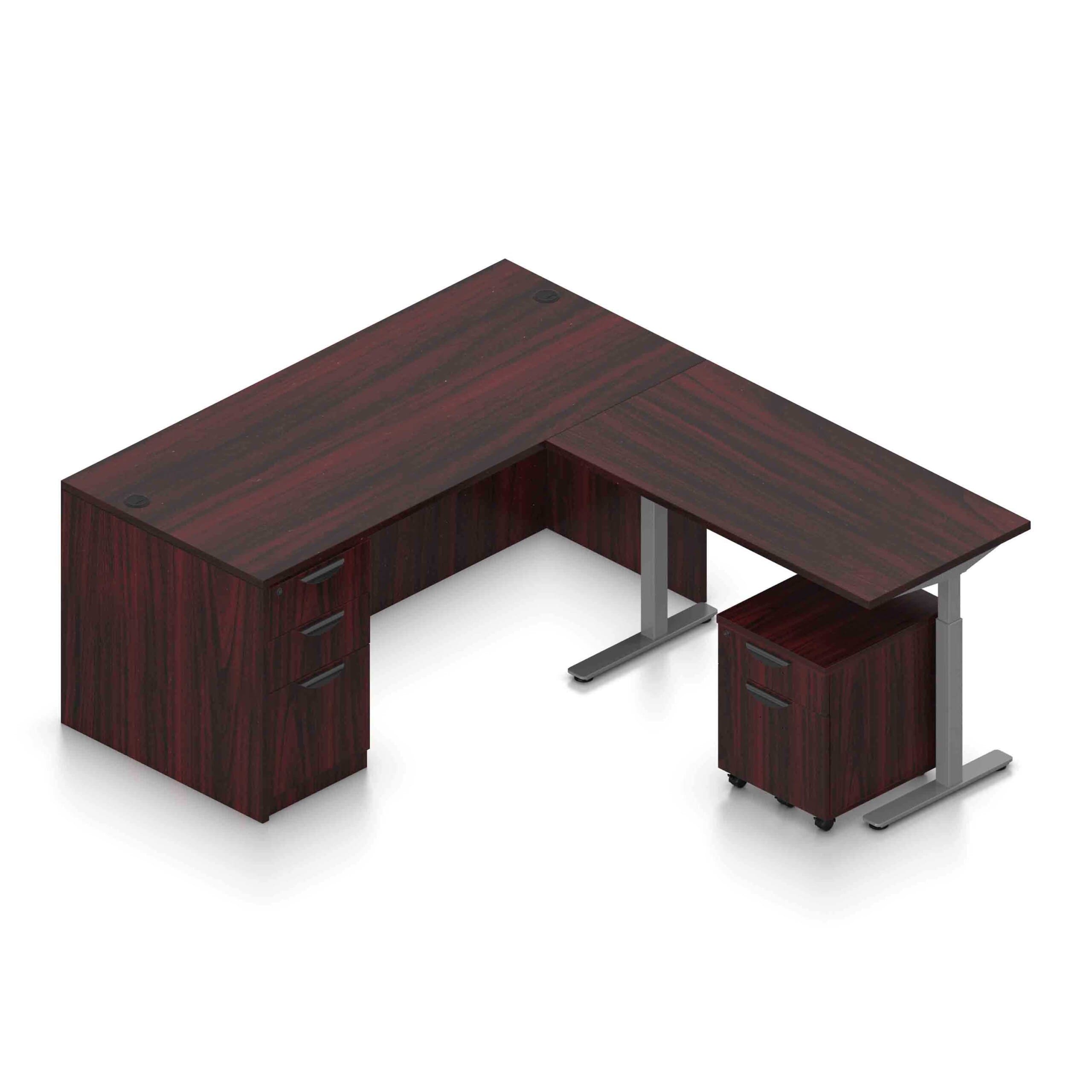 66" x 30" Desk Shell with Box/Box/File and Height Adjustable 48" x 24" Return with Mobile Box/File Pedestal - Image 9