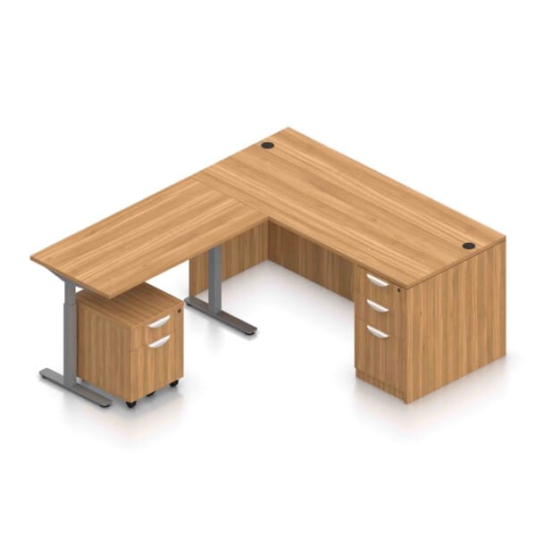 66" x 30" Desk Shell with Box/Box/File and Height Adjustable 48" x 24" Return with Mobile Box/File Pedestal