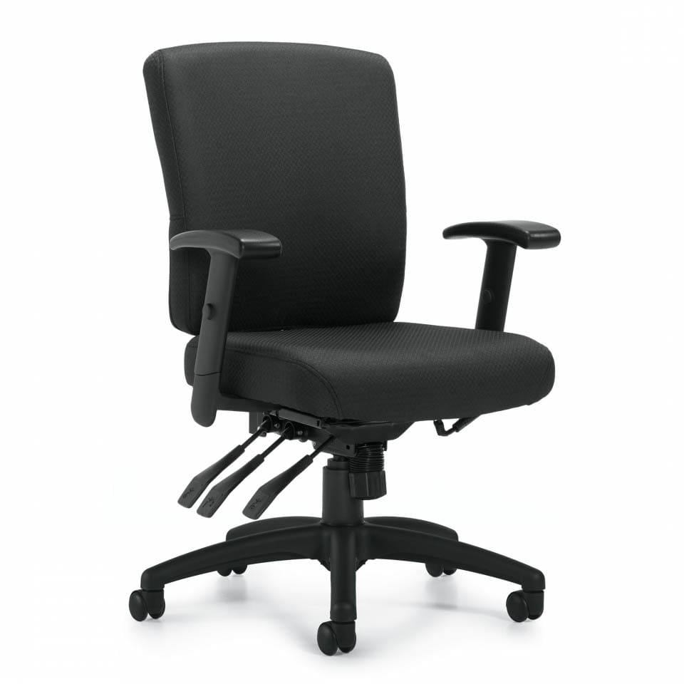 Multi-Function Task Chair with Black Patterned Fabric - Image 1