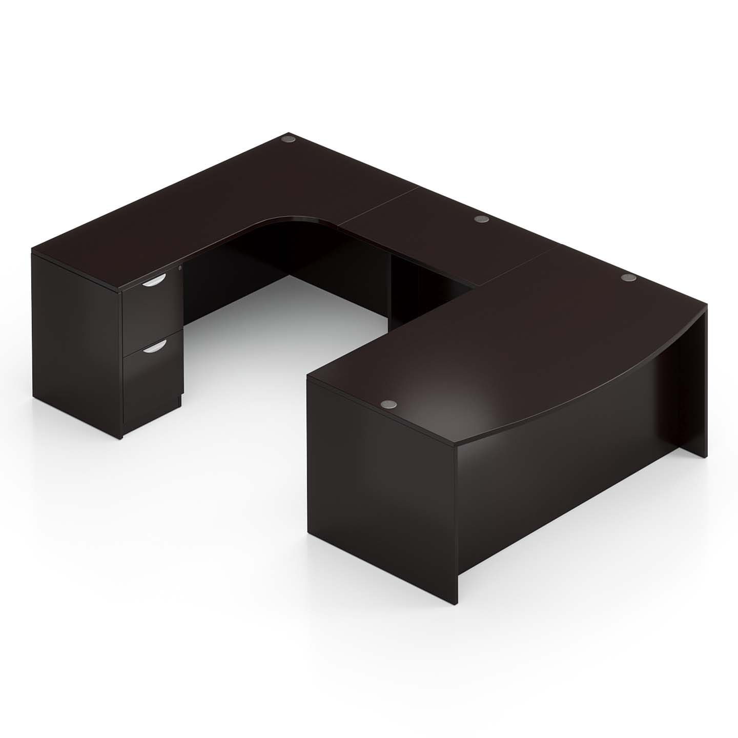 71"W Bow Front Desk with Box/Box/File Pedestal, 42" x 24" Bridge, and a 71"W Credenza with File/File Pedestal - Image 4