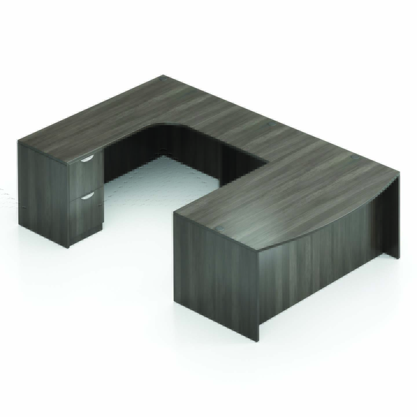 71"W Bow Front Desk with Box/Box/File Pedestal, 42" x 24" Bridge, and a 71"W Credenza with File/File Pedestal - Image 2