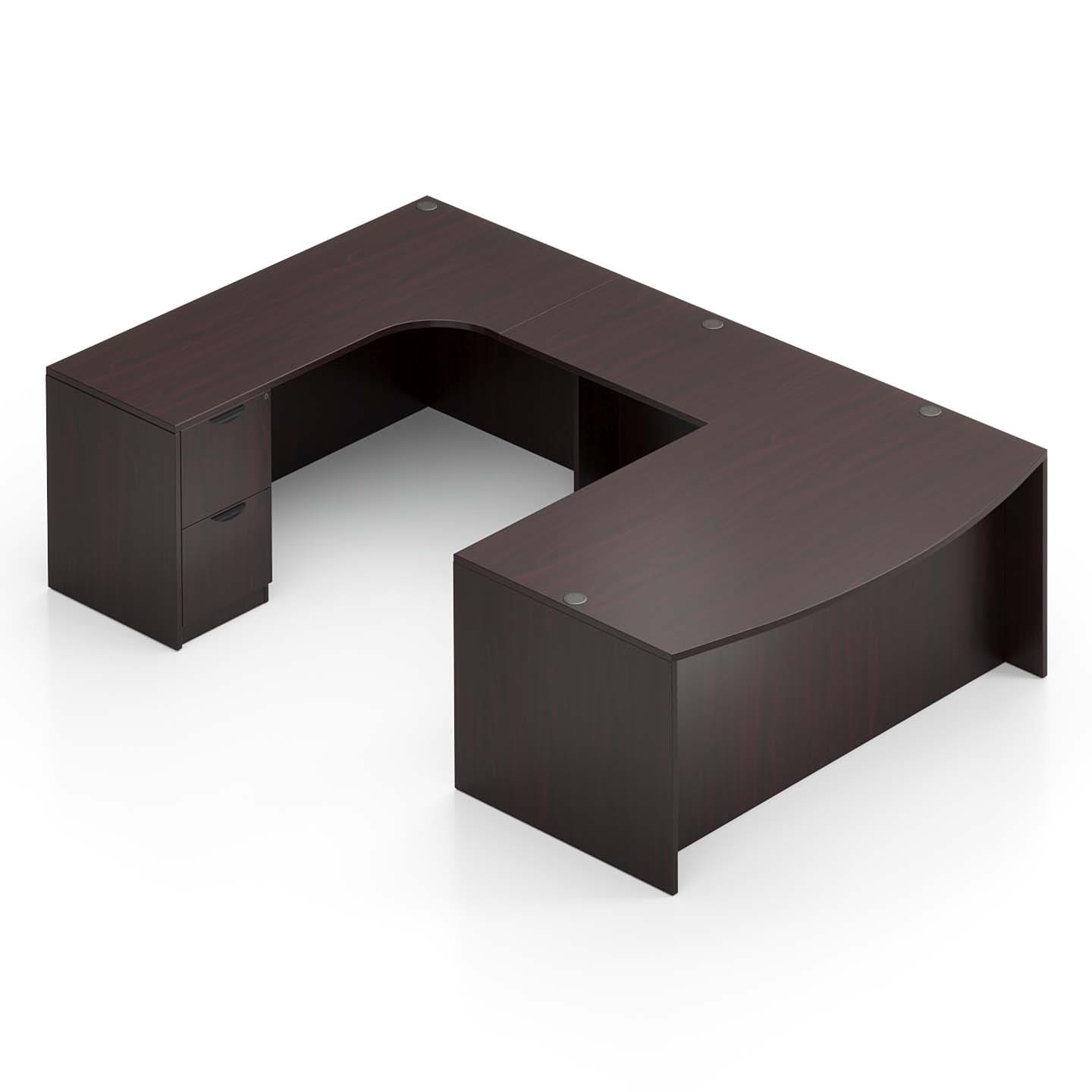 71"W Bow Front Desk with Box/Box/File Pedestal, 42" x 24" Bridge, and a 71"W Credenza with File/File Pedestal - Image 5