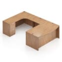 71"W Bow Front Desk with Box/Box/File Pedestal, 42" x 24" Bridge, and a 71"W Credenza with File/File Pedestal - Thumbnail Image 1