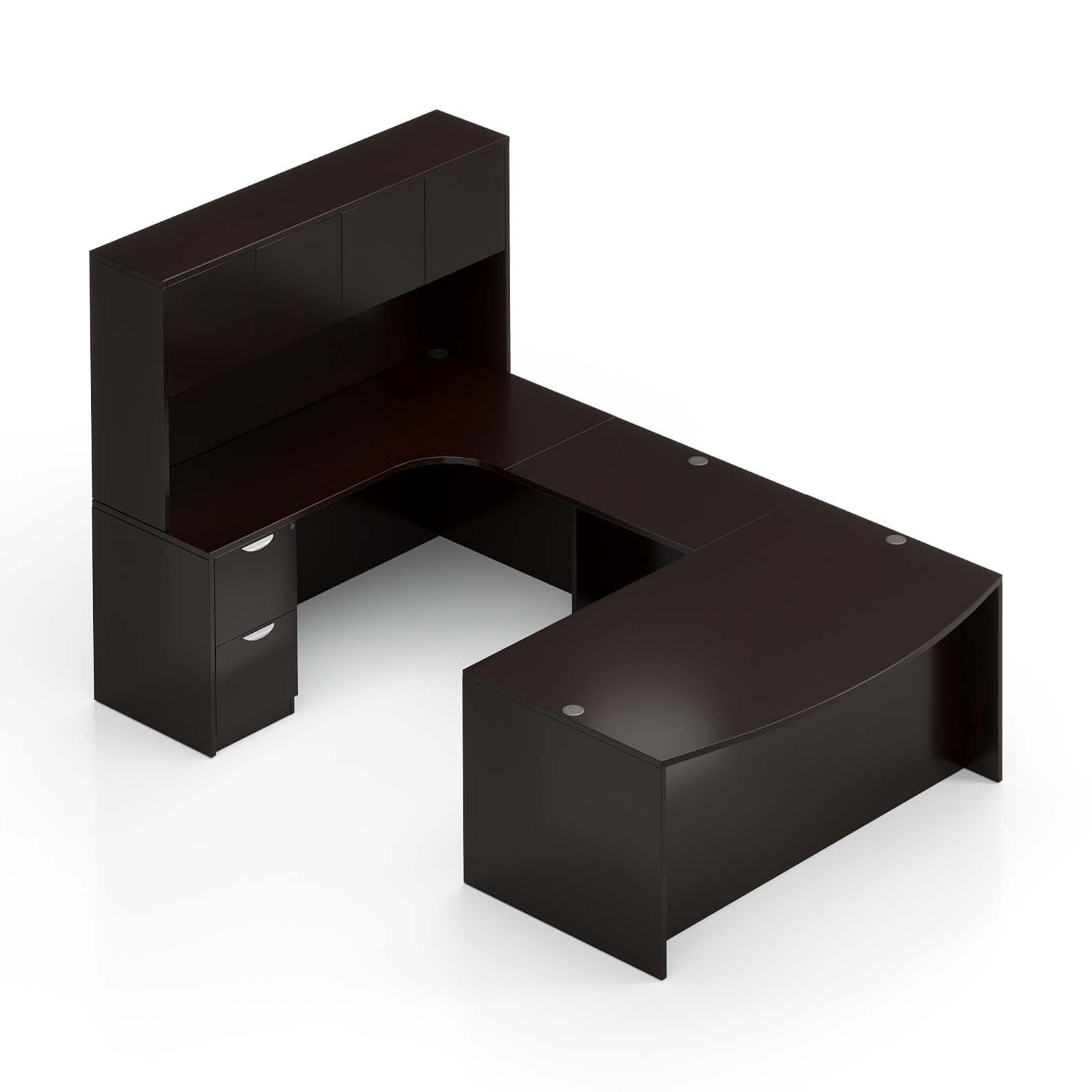 71"W Bow Front Desk with Box/Box/File Pedestal, 42" x 24" Bridge, 71"W Credenza with File/File Pedestal, and 71" Overhead Hutch with Laminate Doors - Image 7
