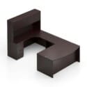 71"W Bow Front Desk with Box/Box/File Pedestal, 42" x 24" Bridge, 71"W Credenza with File/File Pedestal, and 71" Overhead Hutch with Laminate Doors - Thumbnail Image 8