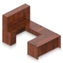 71" U-Shaped Desk with Bridge, Credenza, 2 Pedestals and Hutch with Laminate Doors - Thumbnail Image 3