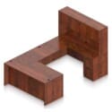 71" U-Shaped Desk with Bridge, Credenza, 2 Pedestals and Hutch with Laminate Doors - Thumbnail Image 6