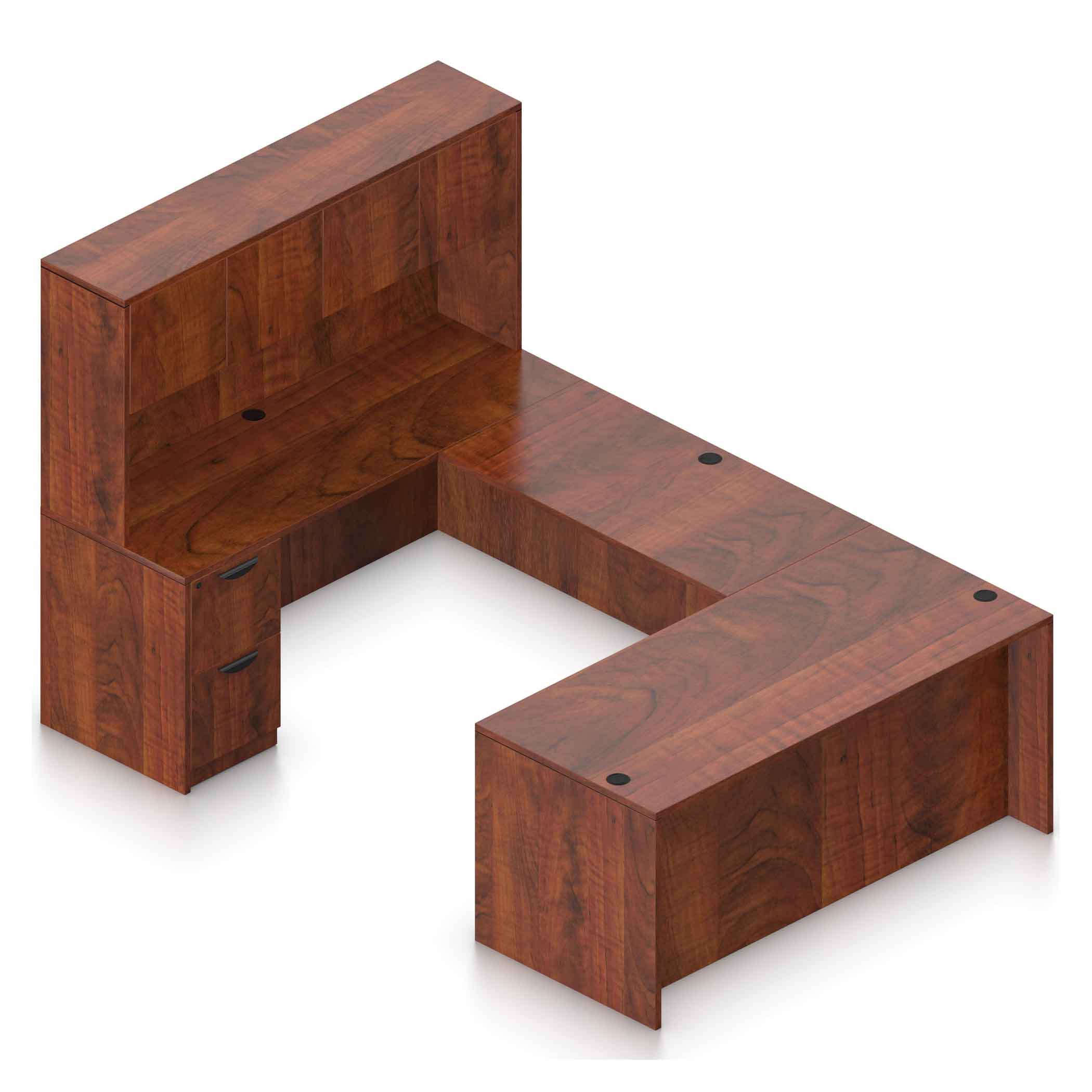 71" U-Shaped Desk with Bridge, Credenza, 2 Pedestals and Hutch with Laminate Doors - Image 3
