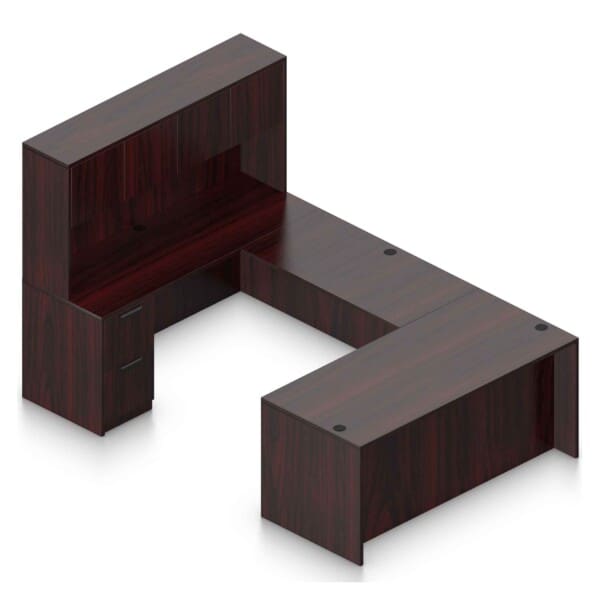 71" U-Shaped Desk with Bridge, Credenza, 2 Pedestals and Hutch with Laminate Doors