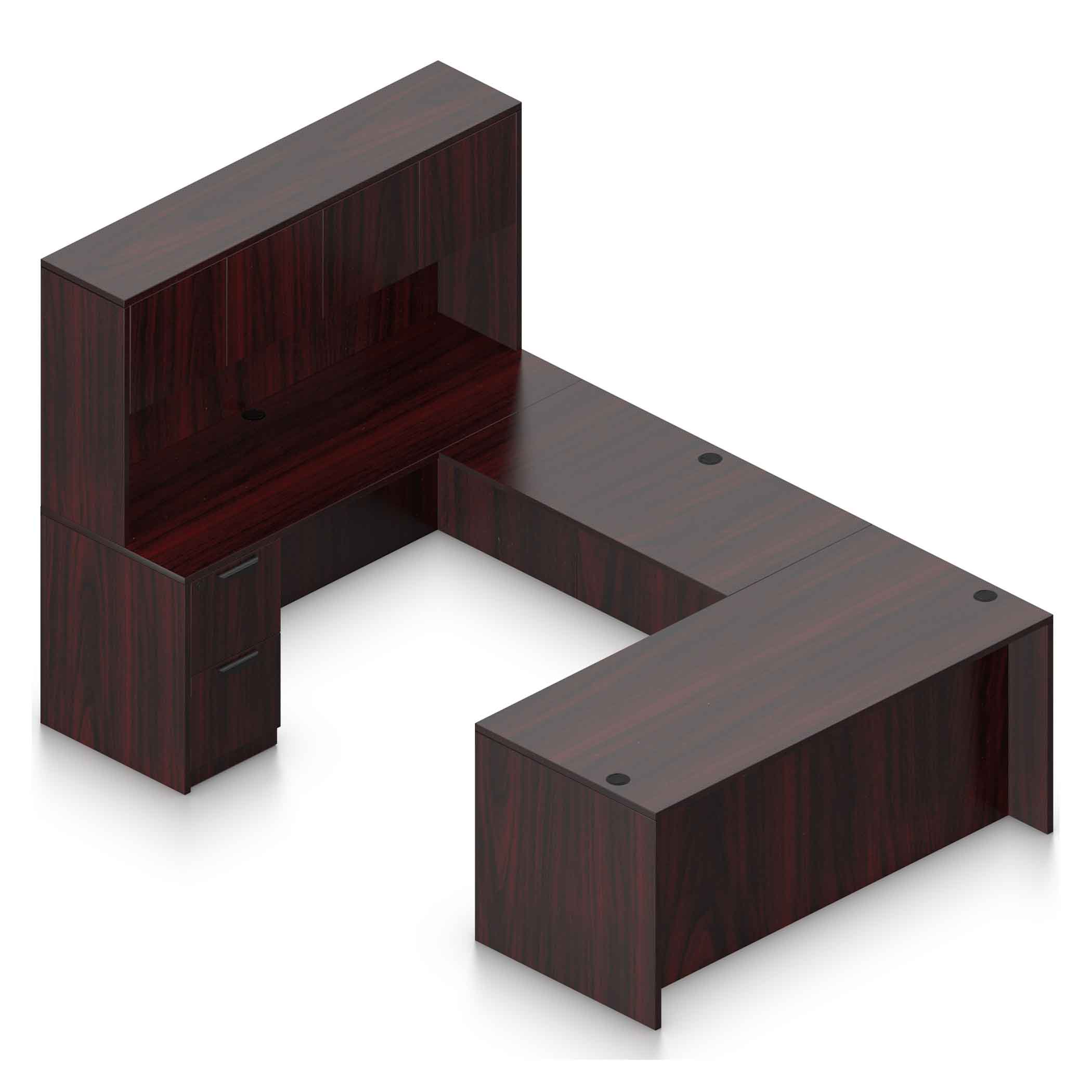 71" U-Shaped Desk with Bridge, Credenza, 2 Pedestals and Hutch with Laminate Doors - Image 1