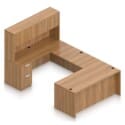 71" U-Shaped Desk with Bridge, Credenza, 2 Pedestals and Hutch with Laminate Doors - Thumbnail Image 4