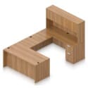 71" U-Shaped Desk with Bridge, Credenza, 2 Pedestals and Hutch with Laminate Doors - Thumbnail Image 9