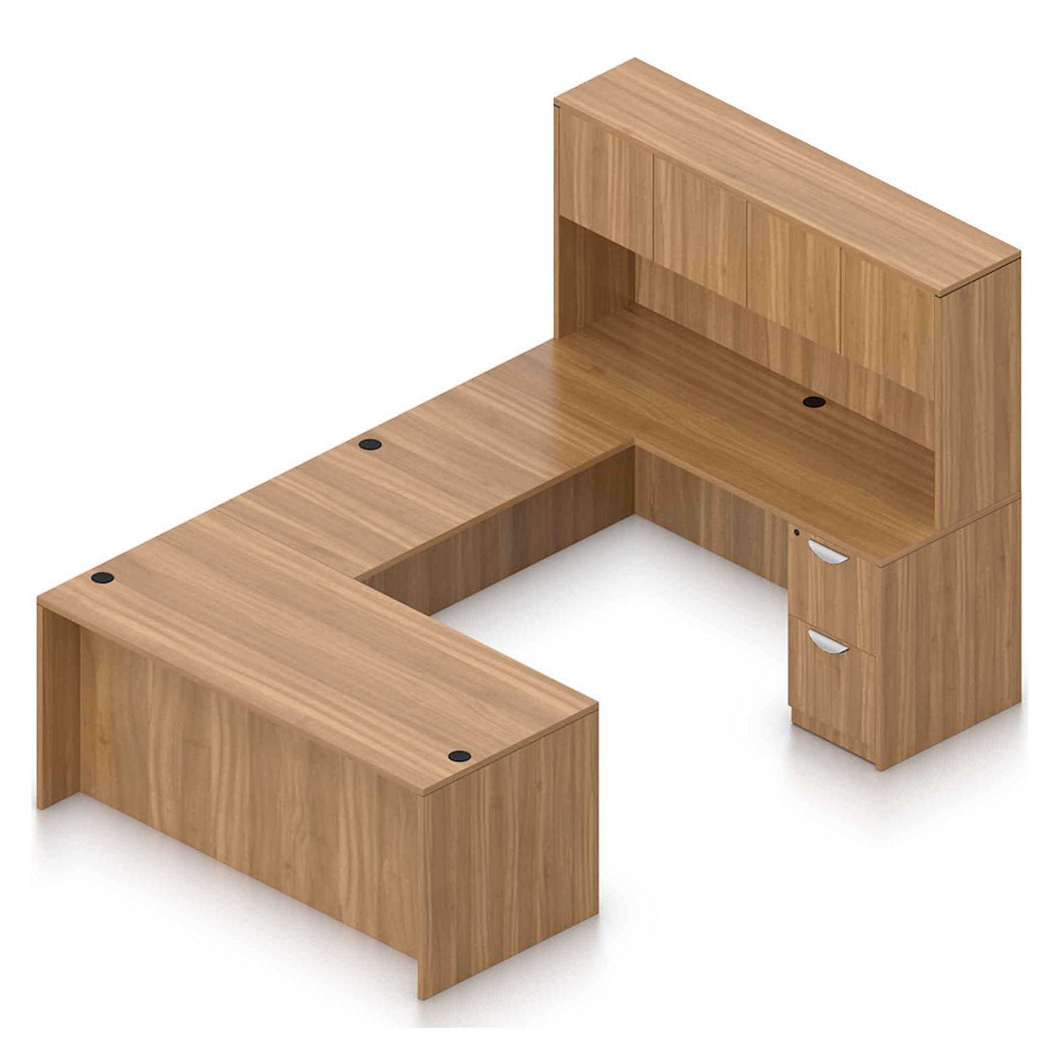 71" U-Shaped Desk with Bridge, Credenza, 2 Pedestals and Hutch with Laminate Doors - Image 9