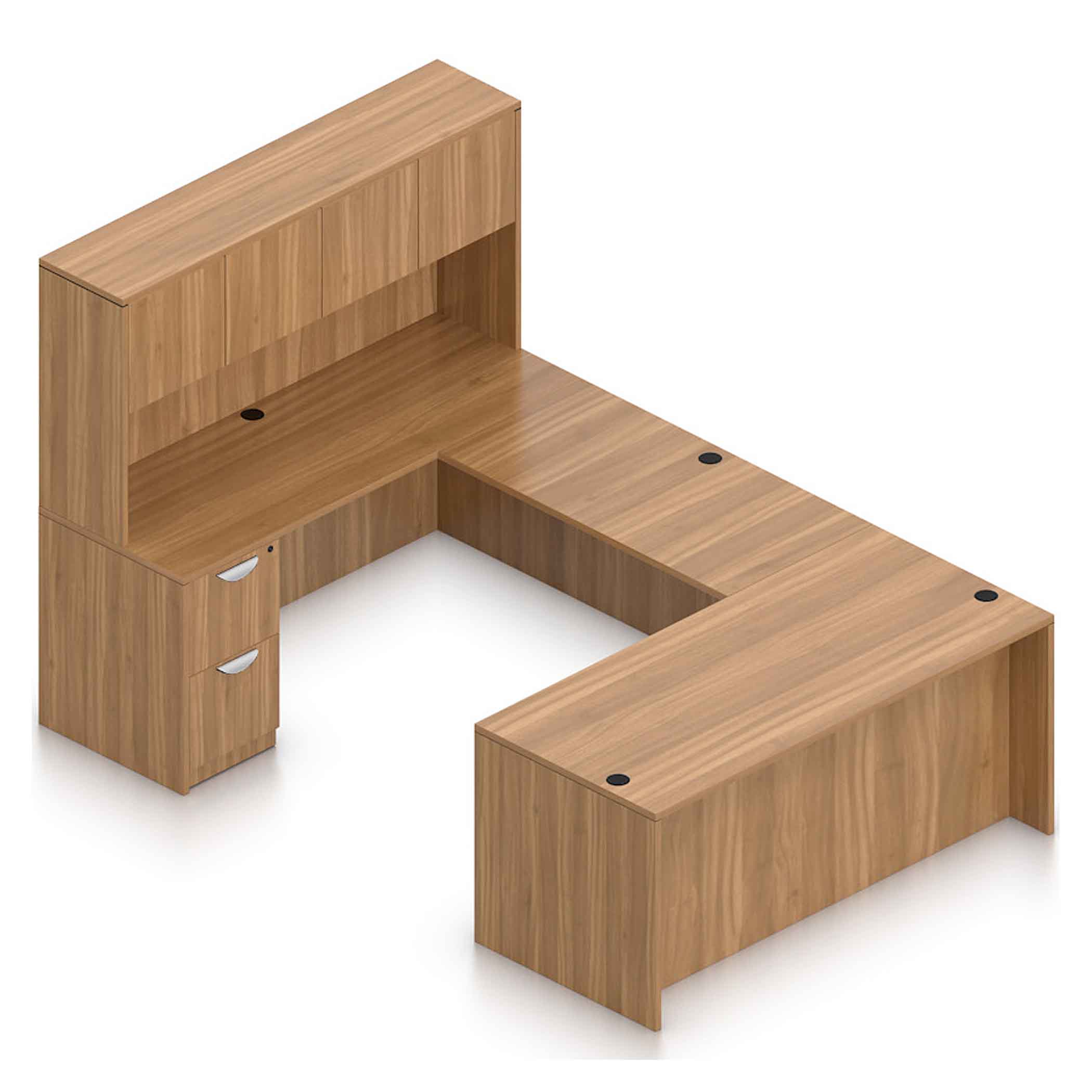 71" U-Shaped Desk with Bridge, Credenza, 2 Pedestals and Hutch with Laminate Doors - Image 4