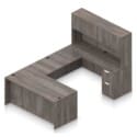 71" U-Shaped Desk with Bridge, Credenza, 2 Pedestals and Hutch with Laminate Doors - Thumbnail Image 10