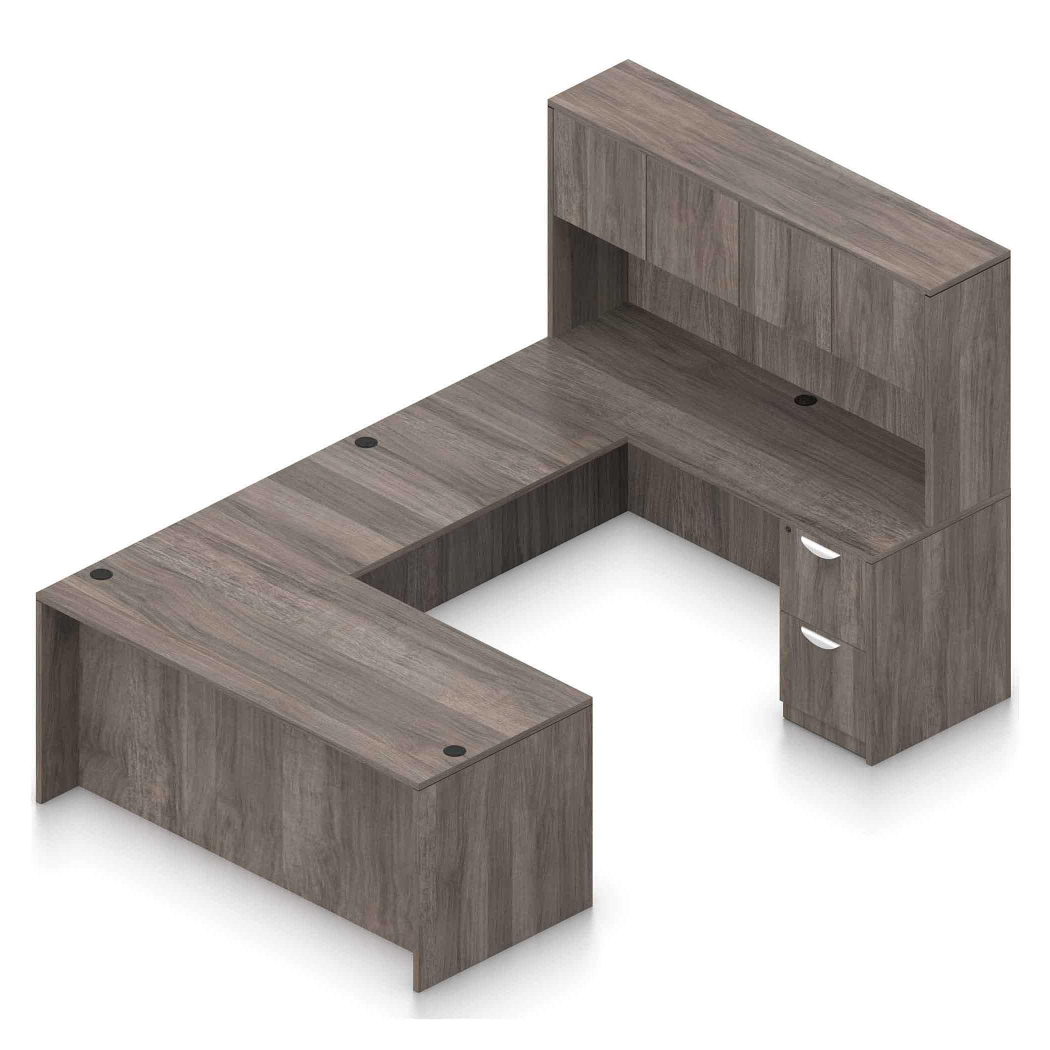 71" U-Shaped Desk with Bridge, Credenza, 2 Pedestals and Hutch with Laminate Doors - Image 10