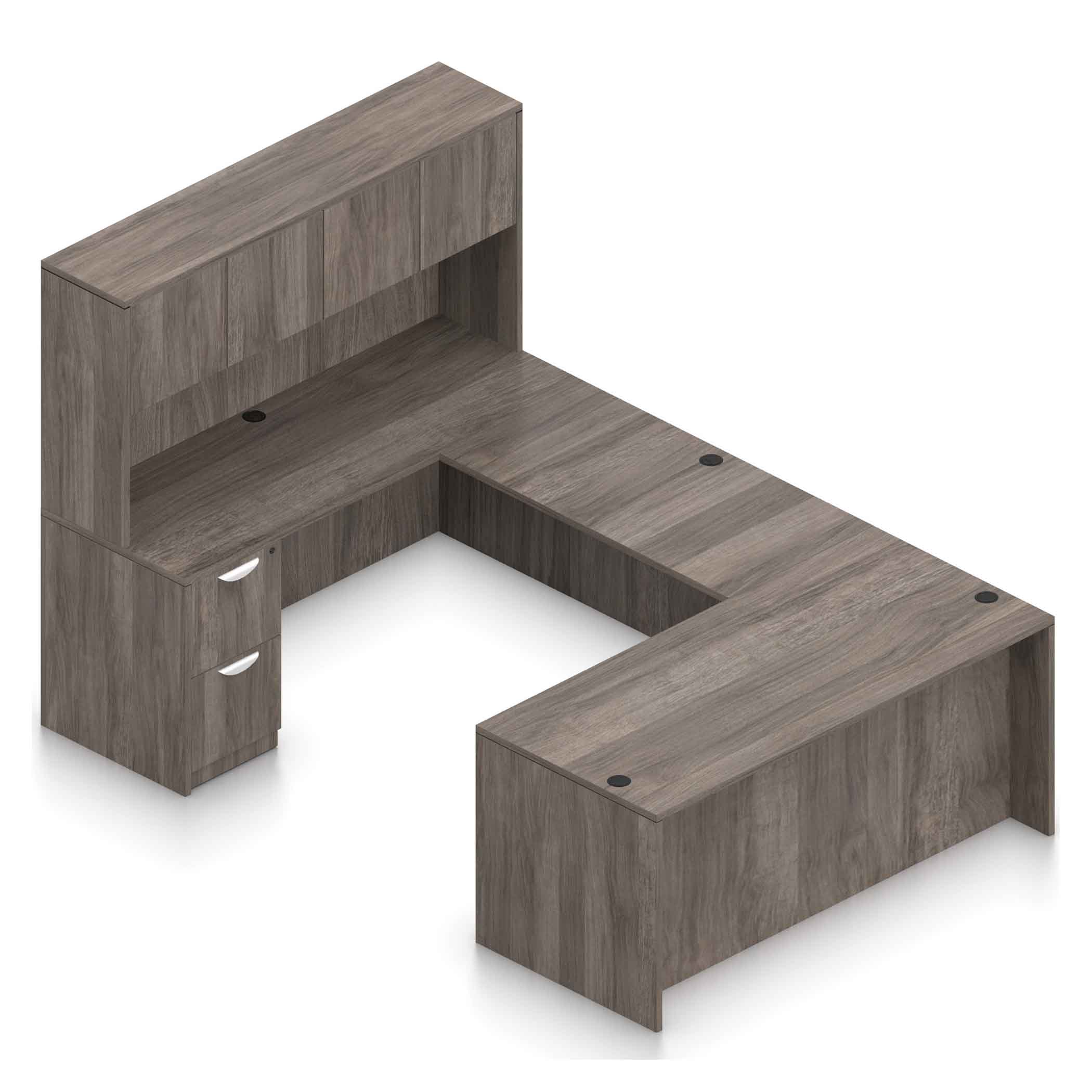 71" U-Shaped Desk with Bridge, Credenza, 2 Pedestals and Hutch with Laminate Doors - Image 5