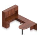 71" x 36" Bullet Top with Metal Leg, 42" x 24" Bridge, 71" x 24" Credenza, Box/Box/File Pedestal, and Overhead Hutch with Laminate Doors - Thumbnail Image 5
