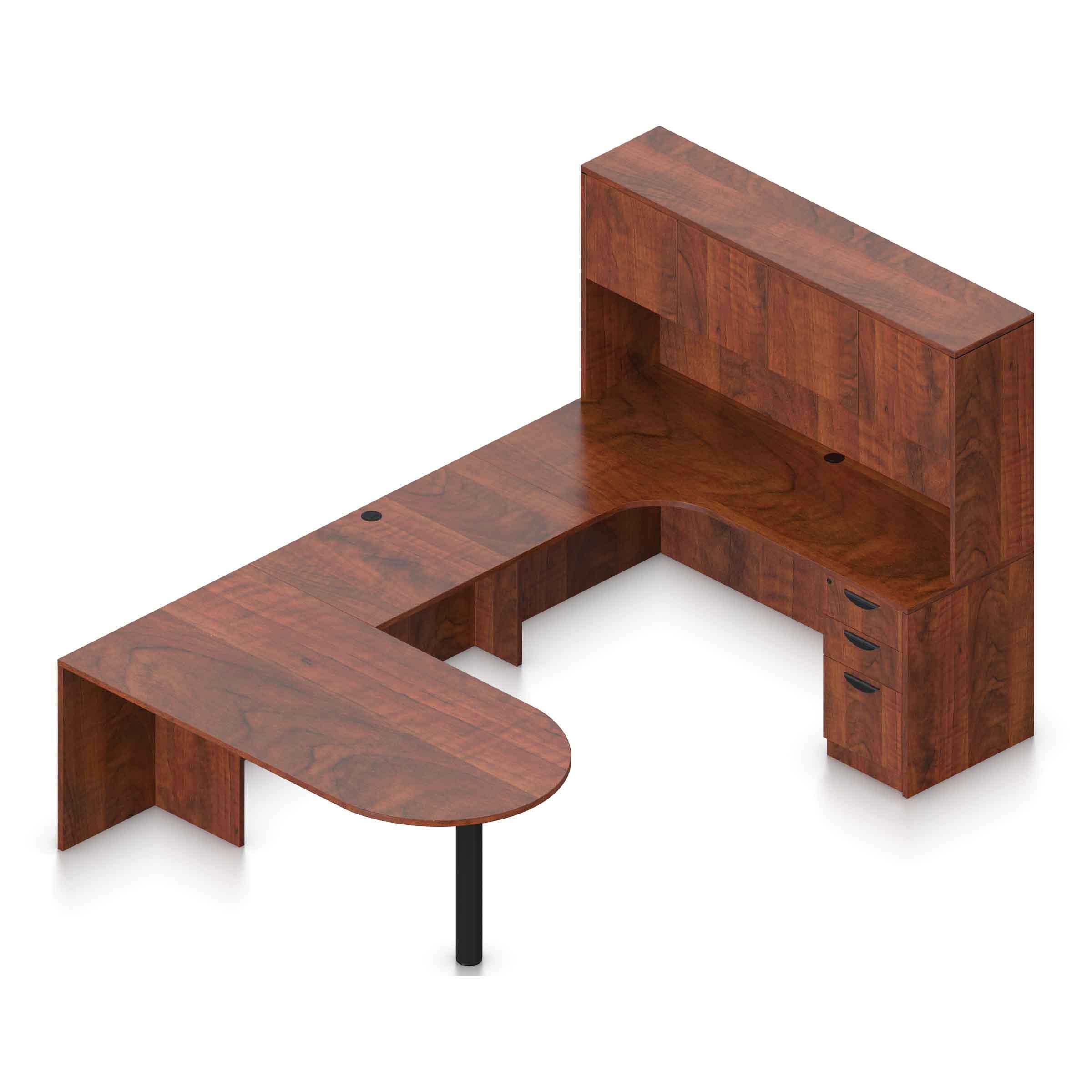 71" x 36" Bullet Top with Metal Leg, 42" x 24" Bridge, 71" x 24" Credenza, Box/Box/File Pedestal, and Overhead Hutch with Laminate Doors - Image 6
