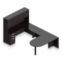 71" x 36" Bullet Top with Metal Leg, 42" x 24" Bridge, 71" x 24" Credenza, Box/Box/File Pedestal, and Overhead Hutch with Laminate Doors - Thumbnail Image 4