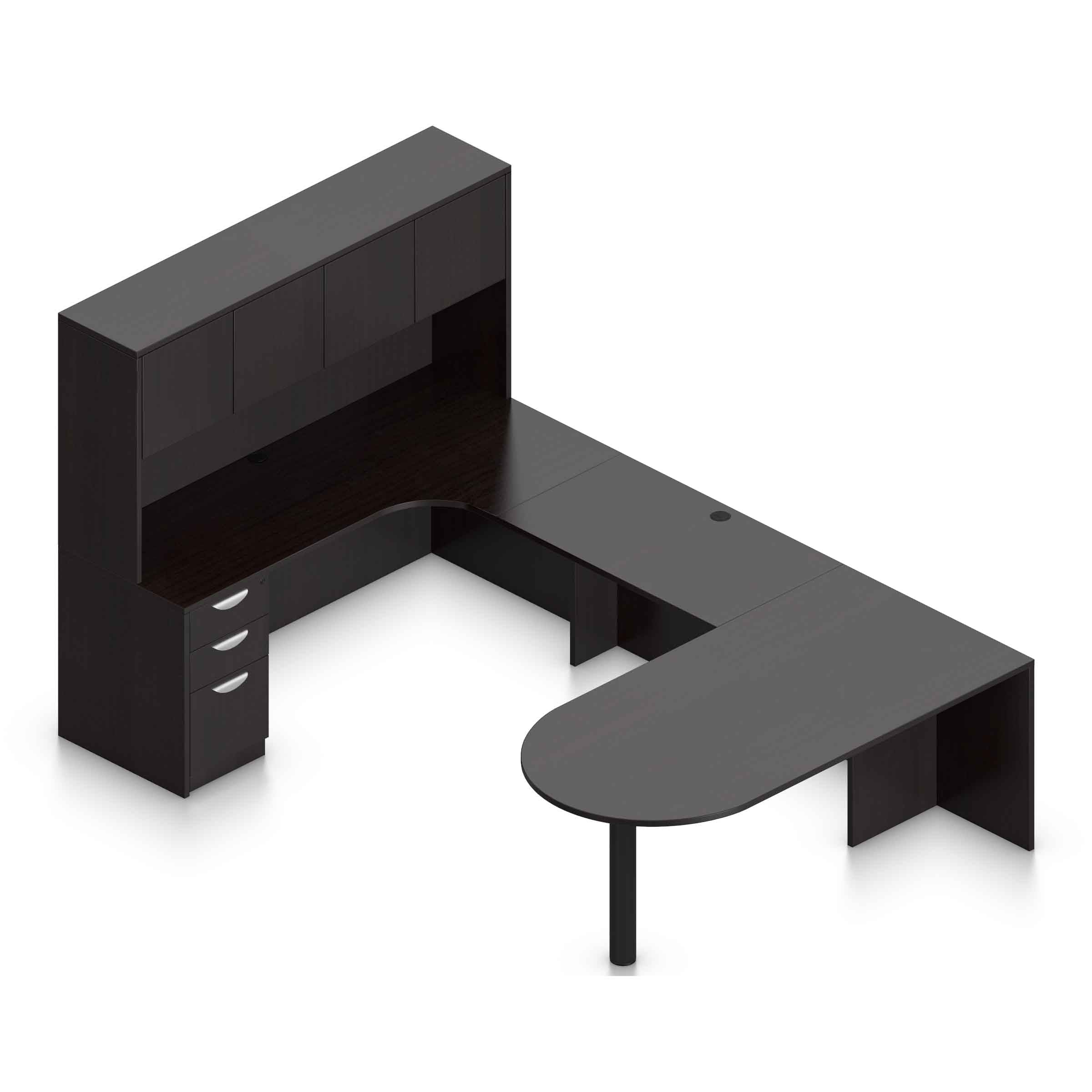71" x 36" Bullet Top with Metal Leg, 42" x 24" Bridge, 71" x 24" Credenza, Box/Box/File Pedestal, and Overhead Hutch with Laminate Doors - Image 4