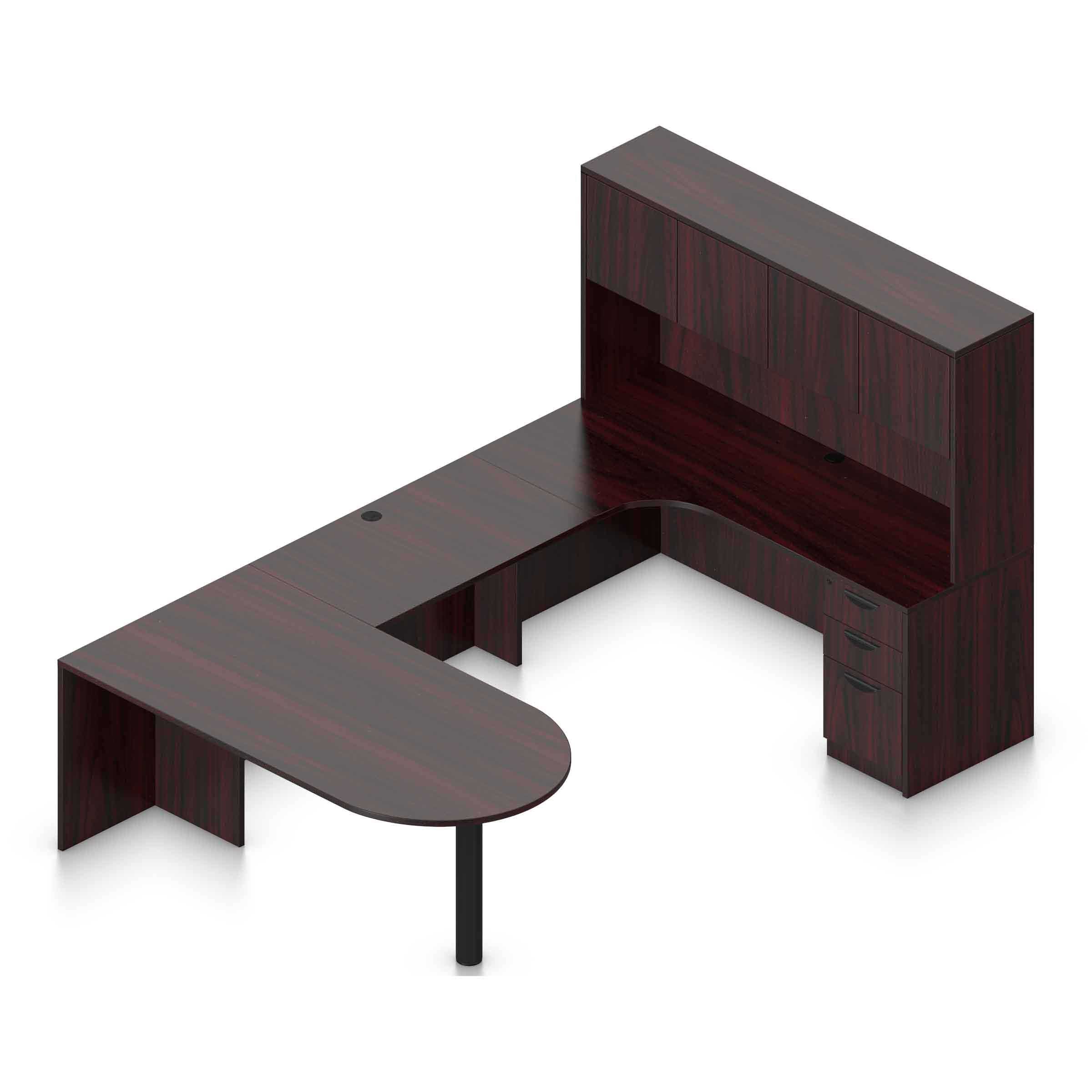 71" x 36" Bullet Top with Metal Leg, 42" x 24" Bridge, 71" x 24" Credenza, Box/Box/File Pedestal, and Overhead Hutch with Laminate Doors - Image 8
