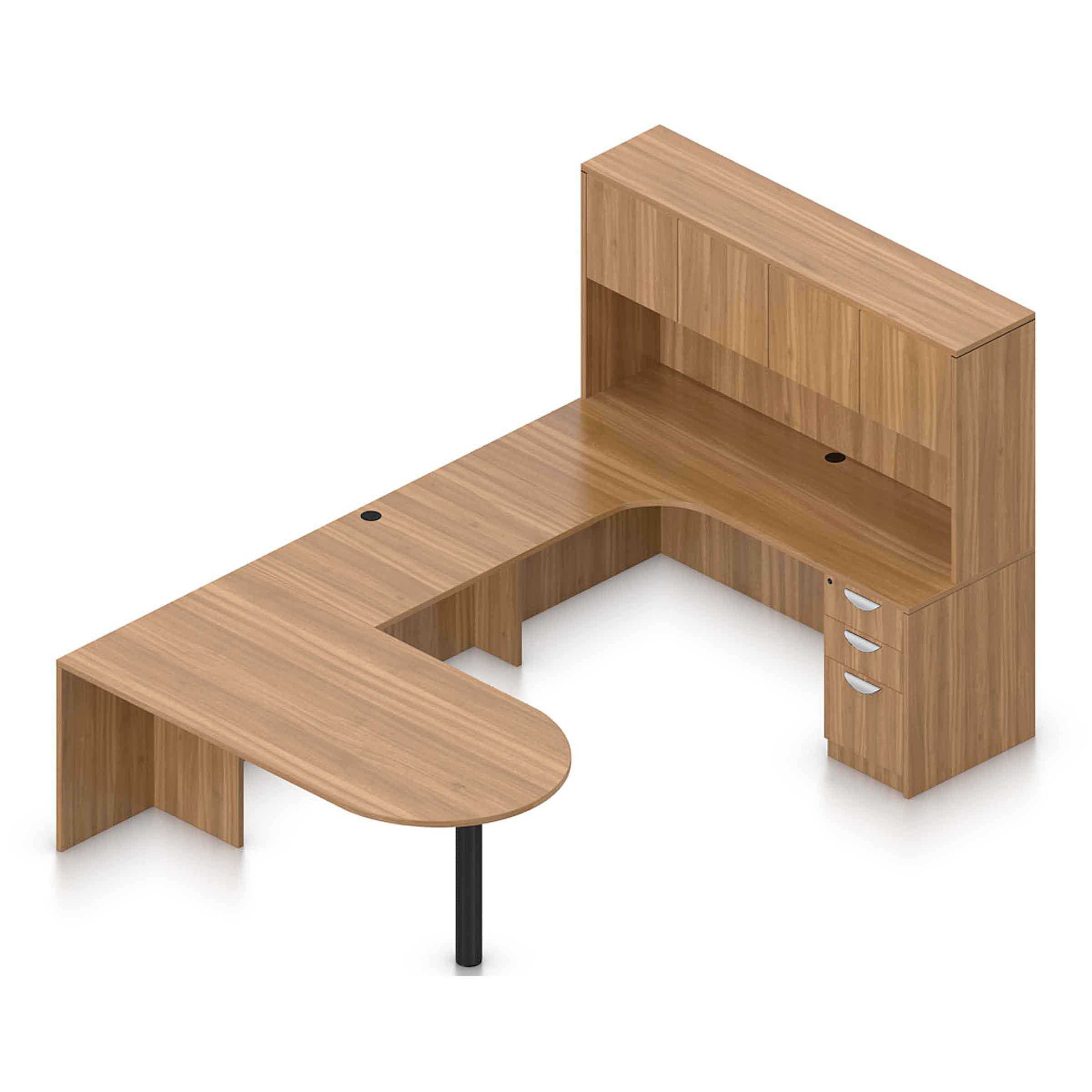 71" x 36" Bullet Top with Metal Leg, 42" x 24" Bridge, 71" x 24" Credenza, Box/Box/File Pedestal, and Overhead Hutch with Laminate Doors - Image 9
