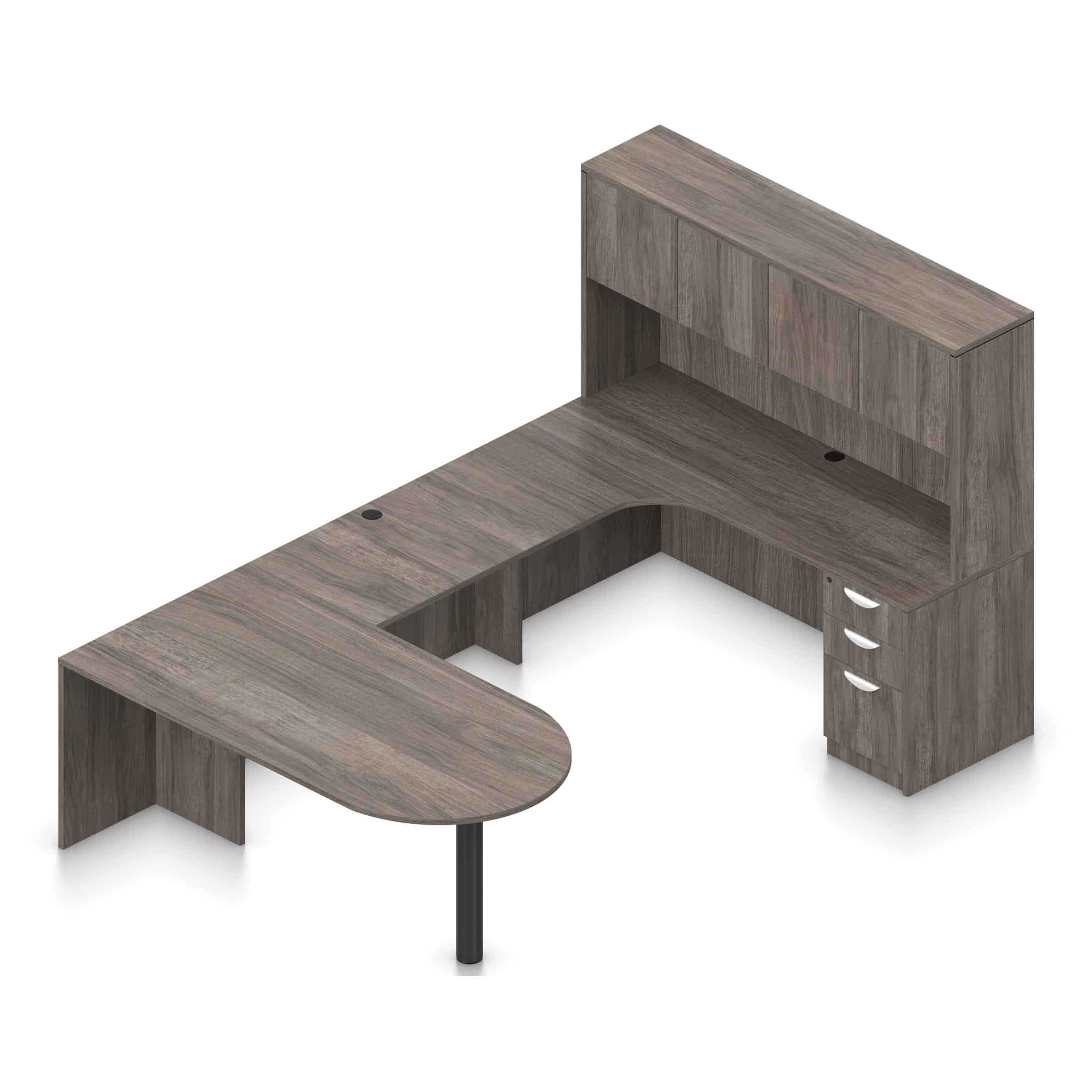 71" x 36" Bullet Top with Metal Leg, 42" x 24" Bridge, 71" x 24" Credenza, Box/Box/File Pedestal, and Overhead Hutch with Laminate Doors - Image 10