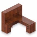 71″ W Desk with Curved Extension with 36″ x 24″ Return, Overhead Hutch and Double Pedestals - Thumbnail Image 2