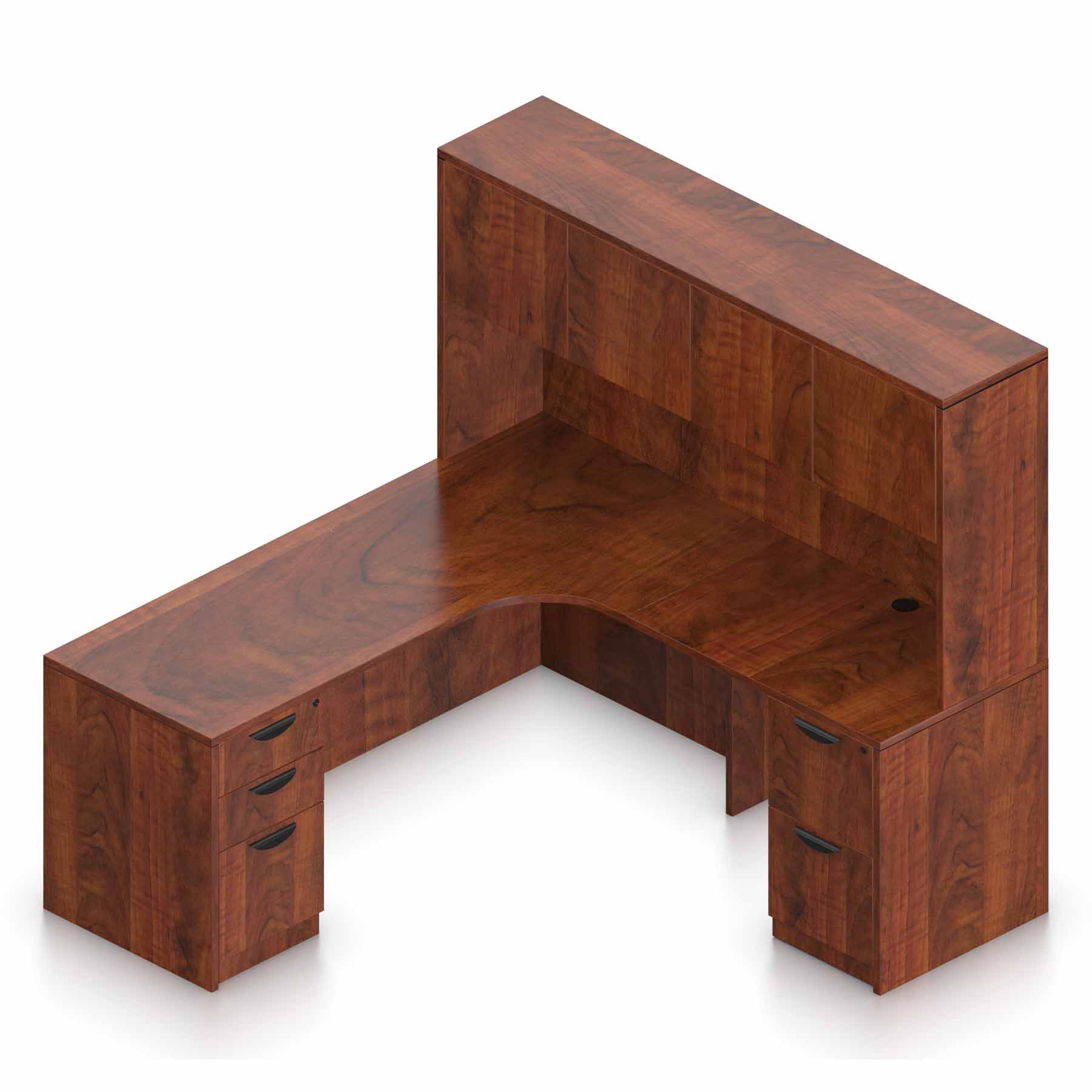 71″ W Desk with Curved Extension with 36″ x 24″ Return, Overhead Hutch and Double Pedestals - Image 6