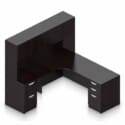 71″ W Desk with Curved Extension with 36″ x 24″ Return, Overhead Hutch and Double Pedestals - Thumbnail Image 3