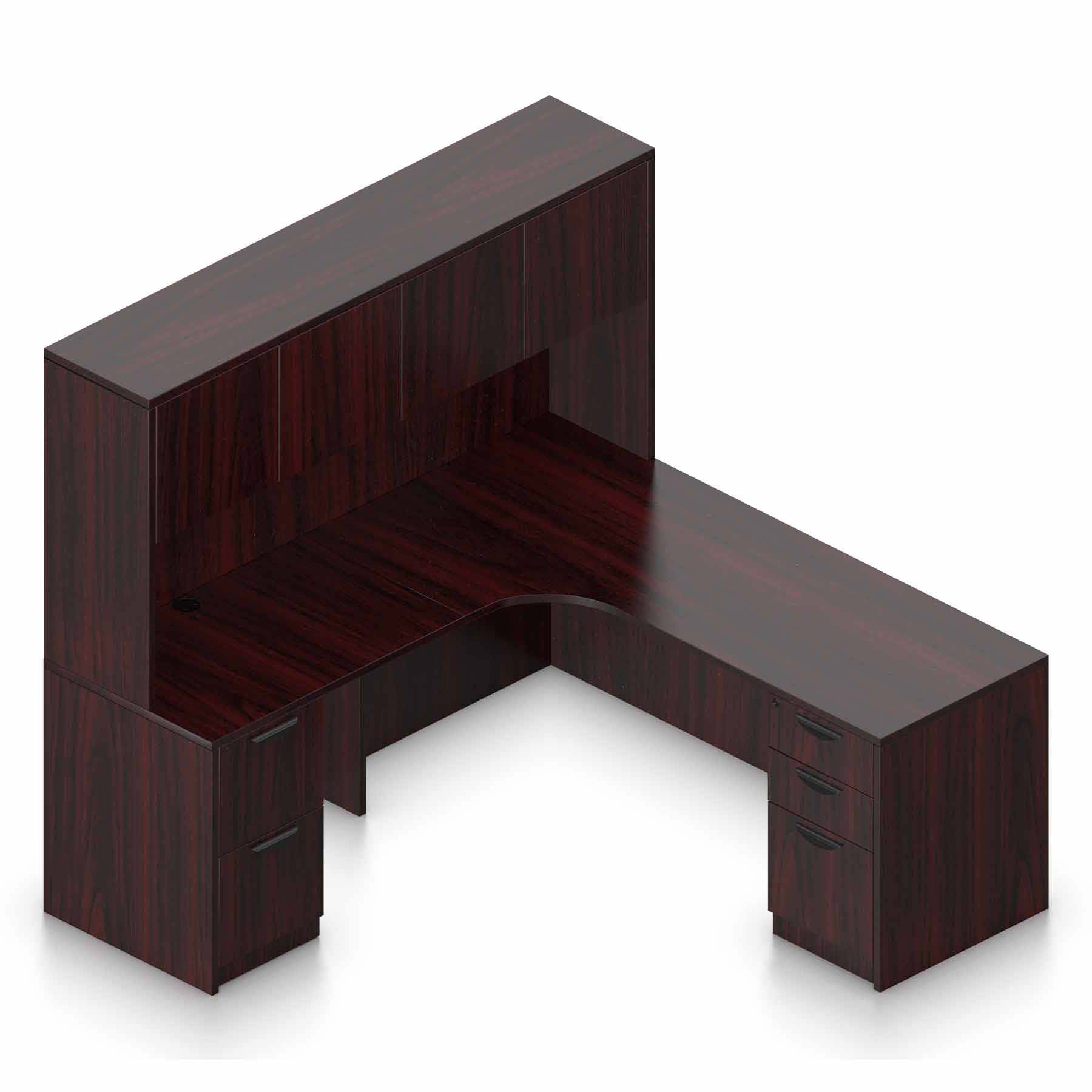 71″ W Desk with Curved Extension with 36″ x 24″ Return, Overhead Hutch and Double Pedestals - Image 4