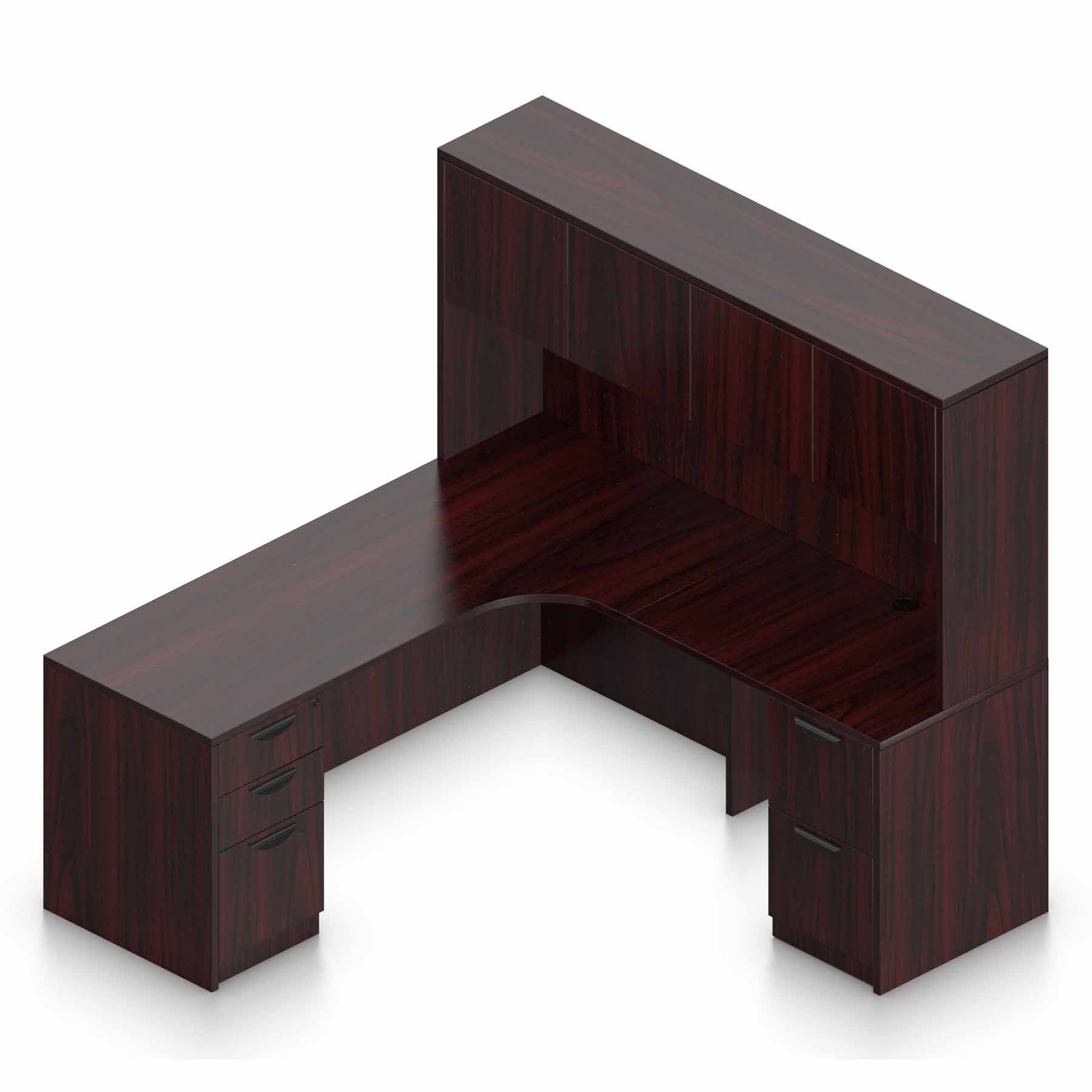 71″ W Desk with Curved Extension with 36″ x 24″ Return, Overhead Hutch and Double Pedestals - Image 8