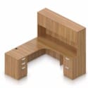 71″ W Desk with Curved Extension with 36″ x 24″ Return, Overhead Hutch and Double Pedestals - Thumbnail Image 9