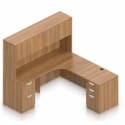 71″ W Desk with Curved Extension with 36″ x 24″ Return, Overhead Hutch and Double Pedestals - Thumbnail Image 5