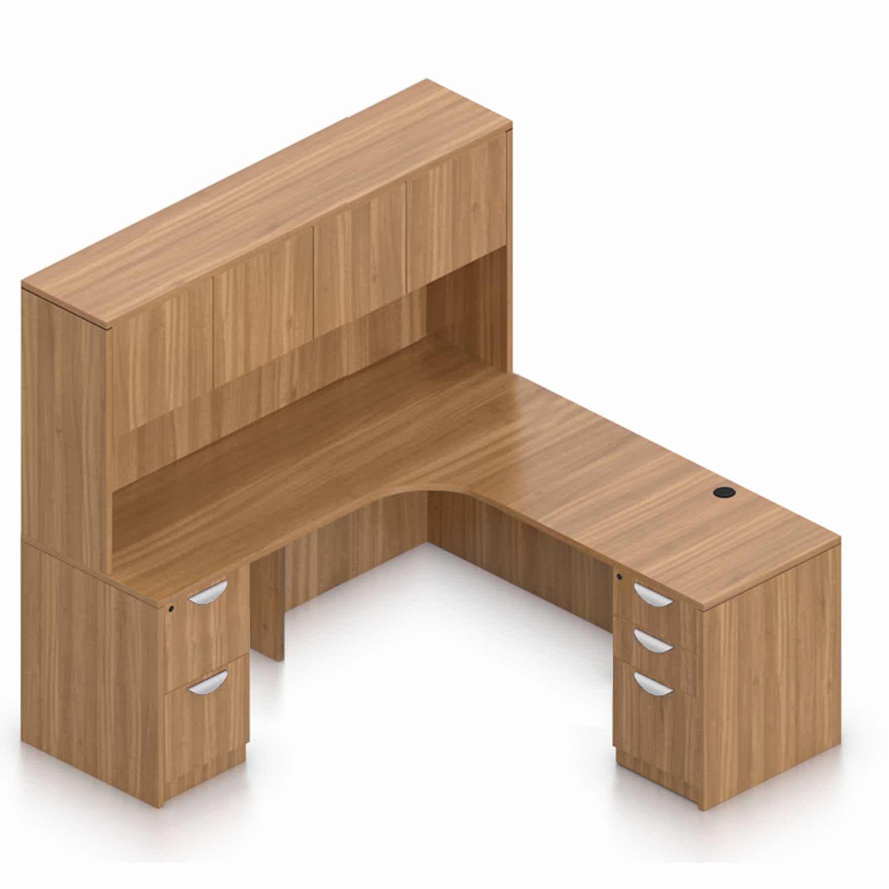 71″ W Desk with Curved Extension with 36″ x 24″ Return, Overhead Hutch and Double Pedestals - Image 5