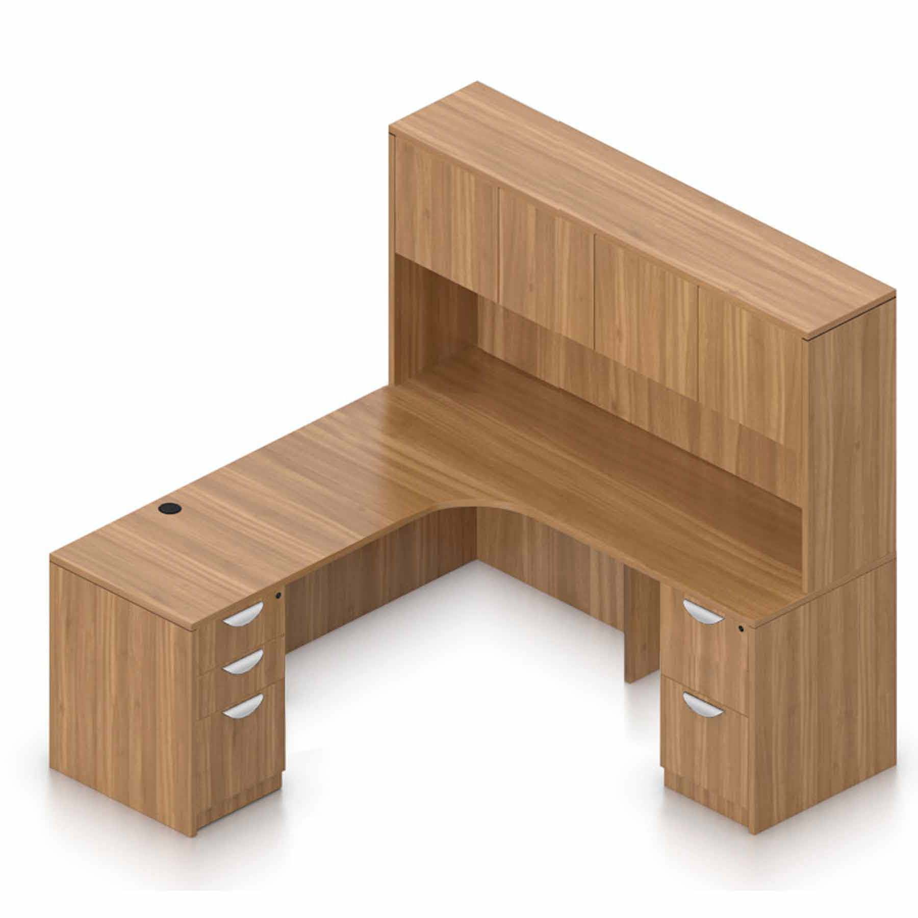 71″ W Desk with Curved Extension with 36″ x 24″ Return, Overhead Hutch and Double Pedestals - Image 9
