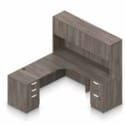 71″ W Desk with Curved Extension with 36″ x 24″ Return, Overhead Hutch and Double Pedestals - Thumbnail Image 10