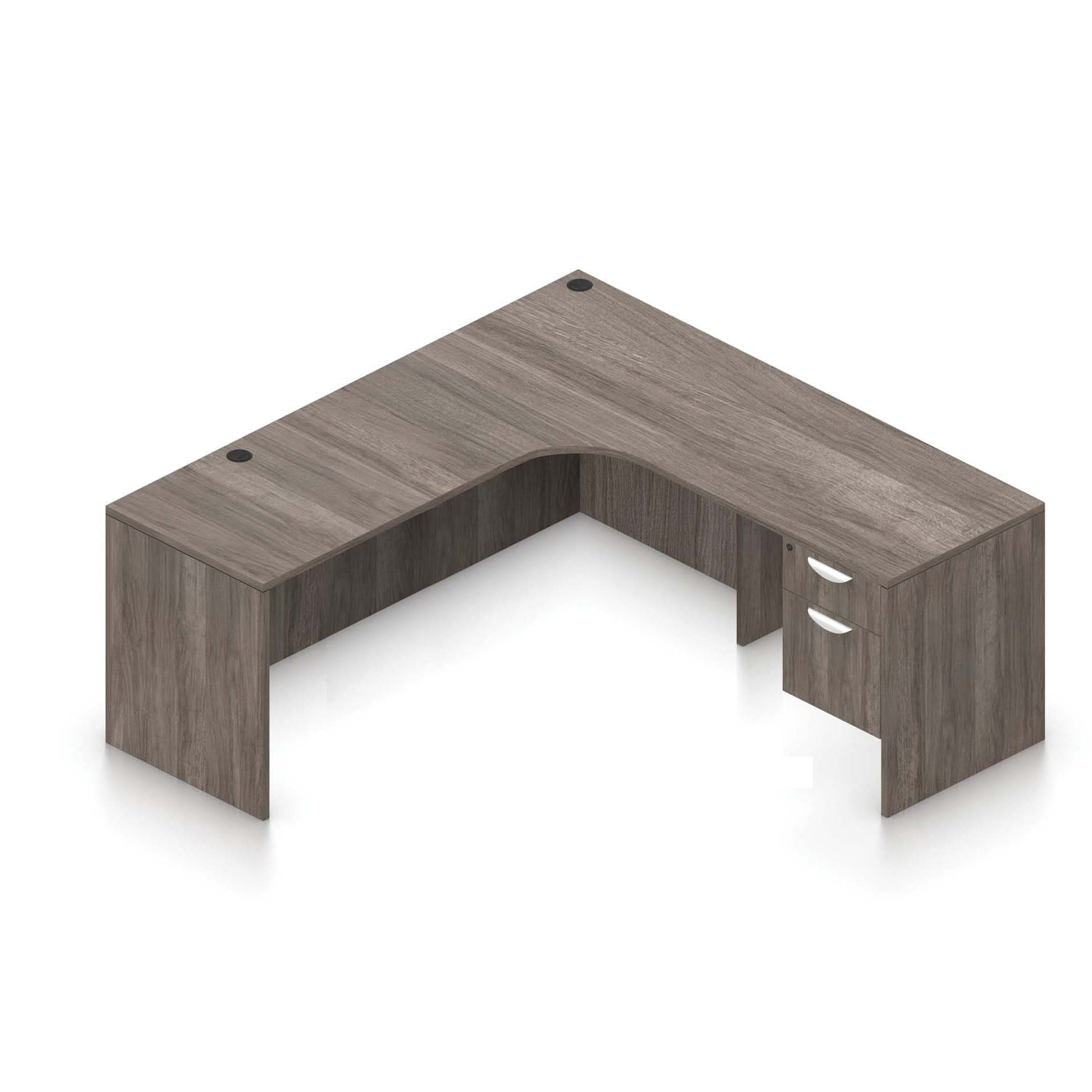 71" W Desk with Curved Extension with 36" x 24" Return and Hanging Pedestal - Image 10