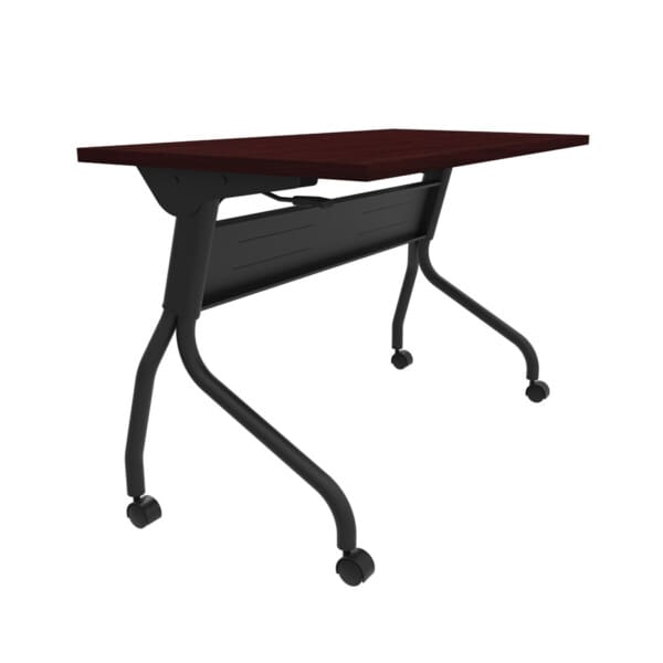 71 x 30 Flip Top Table shown in a black frame and a mahogany top