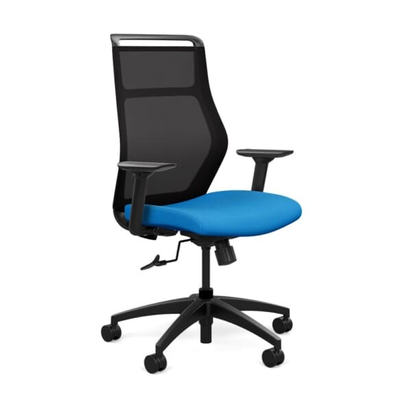 Hexy Chair by SitOnIt Seating - Conference version in Black Mesh and Electric Blue Seat